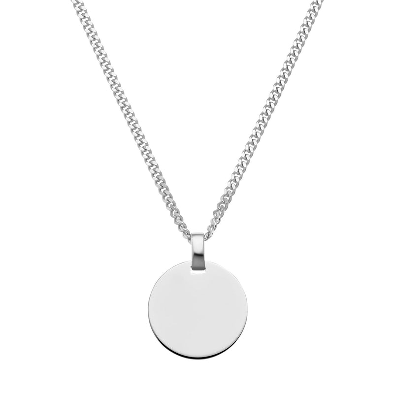 ENGRAVING PLATE ROUND NECKLACE 925 SILVER RHODIUM PLATED