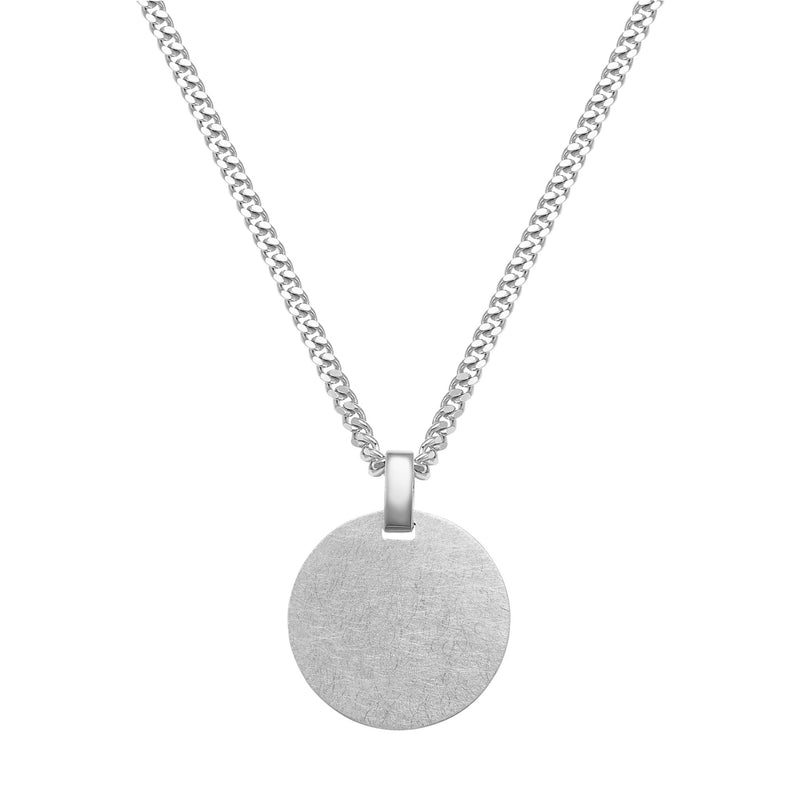 ENGRAVING PLATE ROUND ICE MATT NECKLACE 925 SILVER RHODIUM PLATED