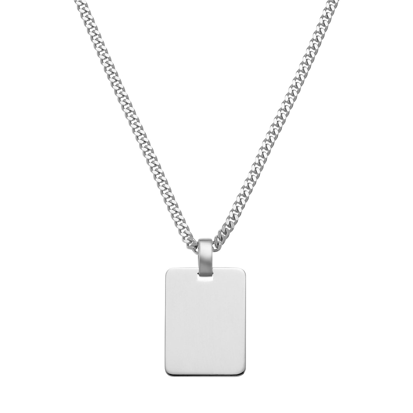 engraving plate rectangle necklace large 925 silver rhodium plated - identim®