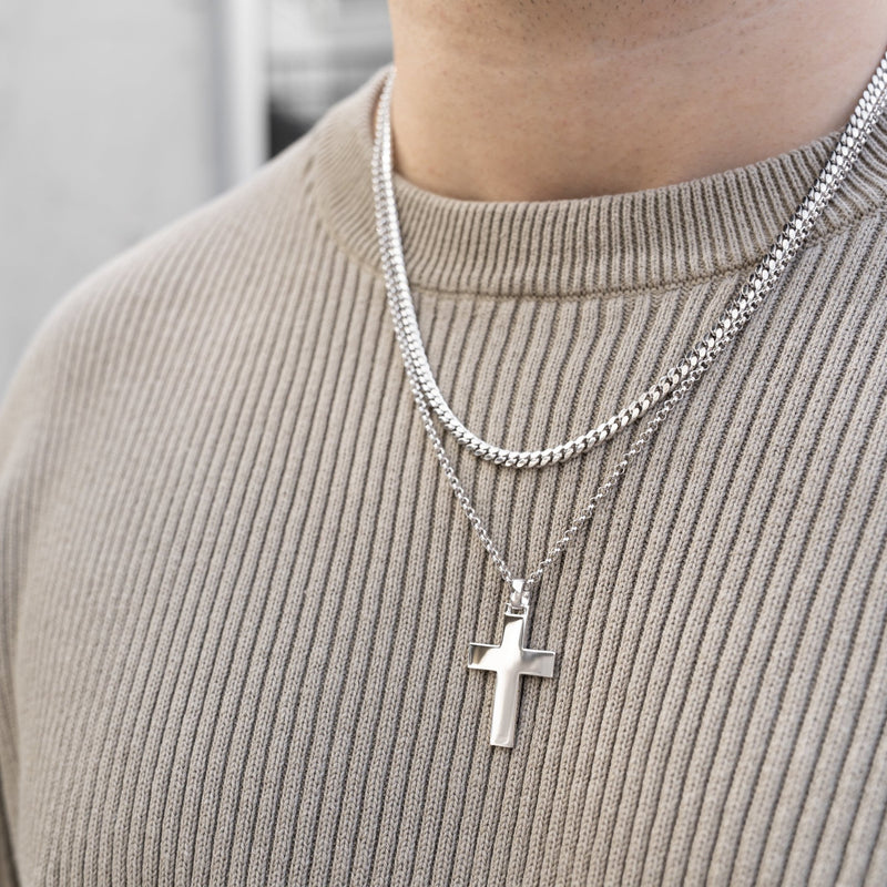 CROSS NECKLACE POLISHED 925 SILVER RHODIUM PLATED