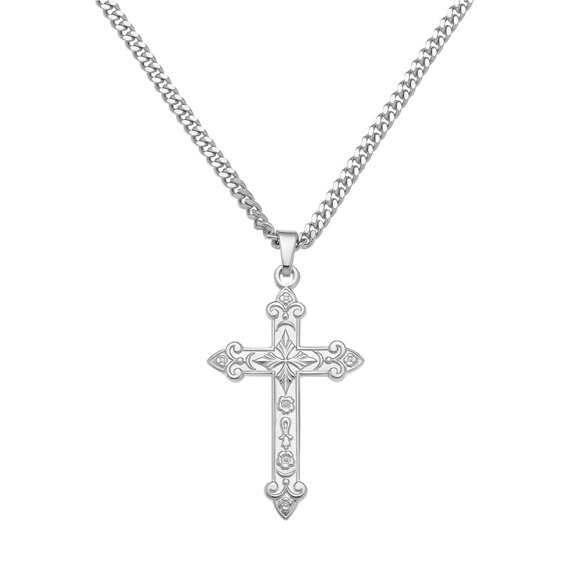 CROSS NECKLACE ORNAMENTS 925 SILVER RHODIUM PLATED