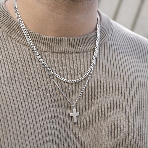 CROSS NECKLACE POLISHED 925 SILVER RHODIUM PLATED - IDENTIM®