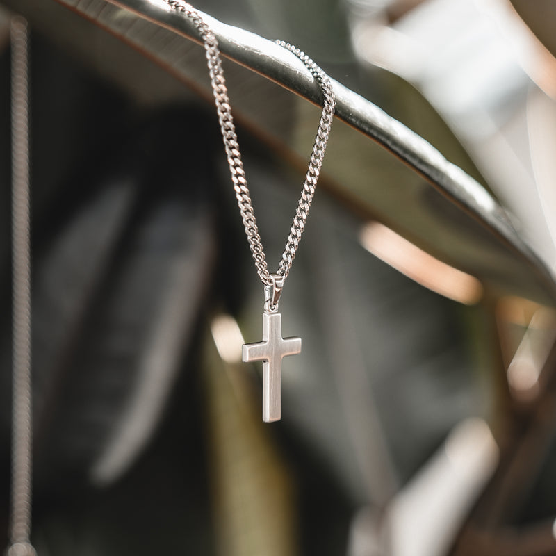 CROSS NECKLACE FROSTED 925 SILVER RHODIUM PLATED