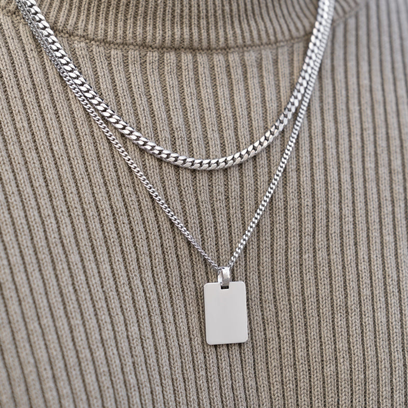 engraving plate rectangle necklace large 925 silver rhodium plated