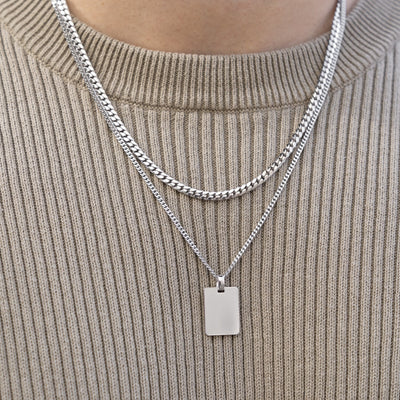 engraving plate rectangle necklace large 925 silver rhodium plated - identim®