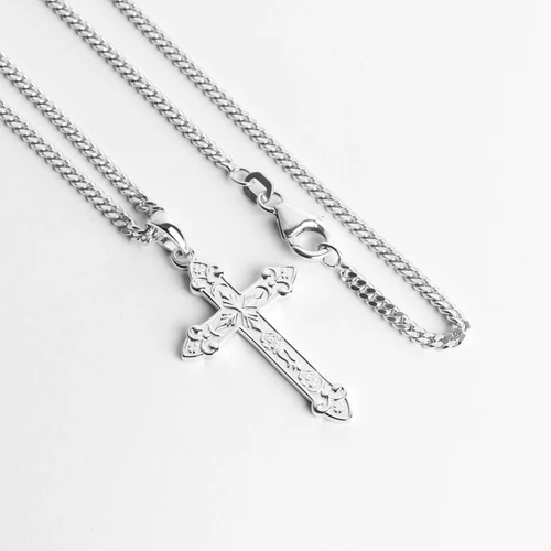 CROSS NECKLACE ORNAMENTS 925 SILVER RHODIUM PLATED
