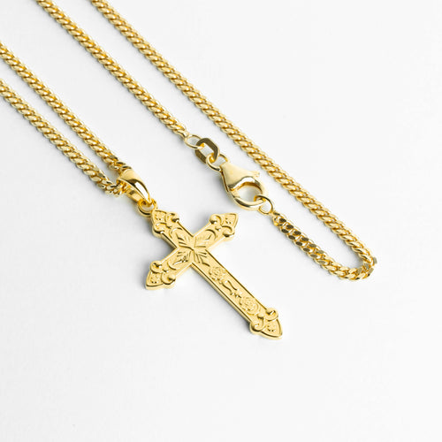 CROSS NECKLACE ORNAMENTS 925 SILVER 18 KARAT GOLD PLATED