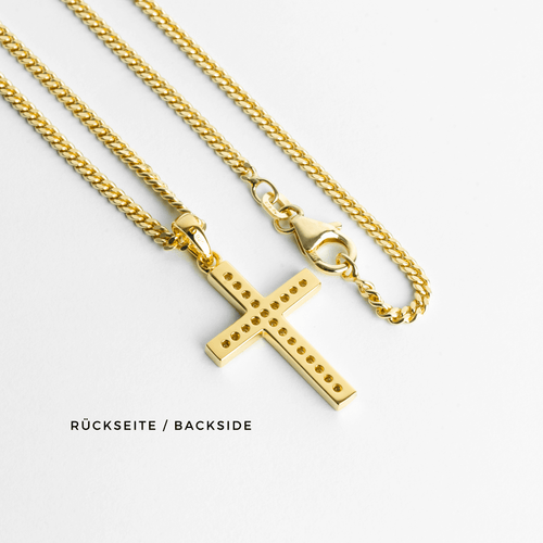 CROSS NECKLACE ICED OUT 925 SILVER 18 KARAT GOLD PLATED
