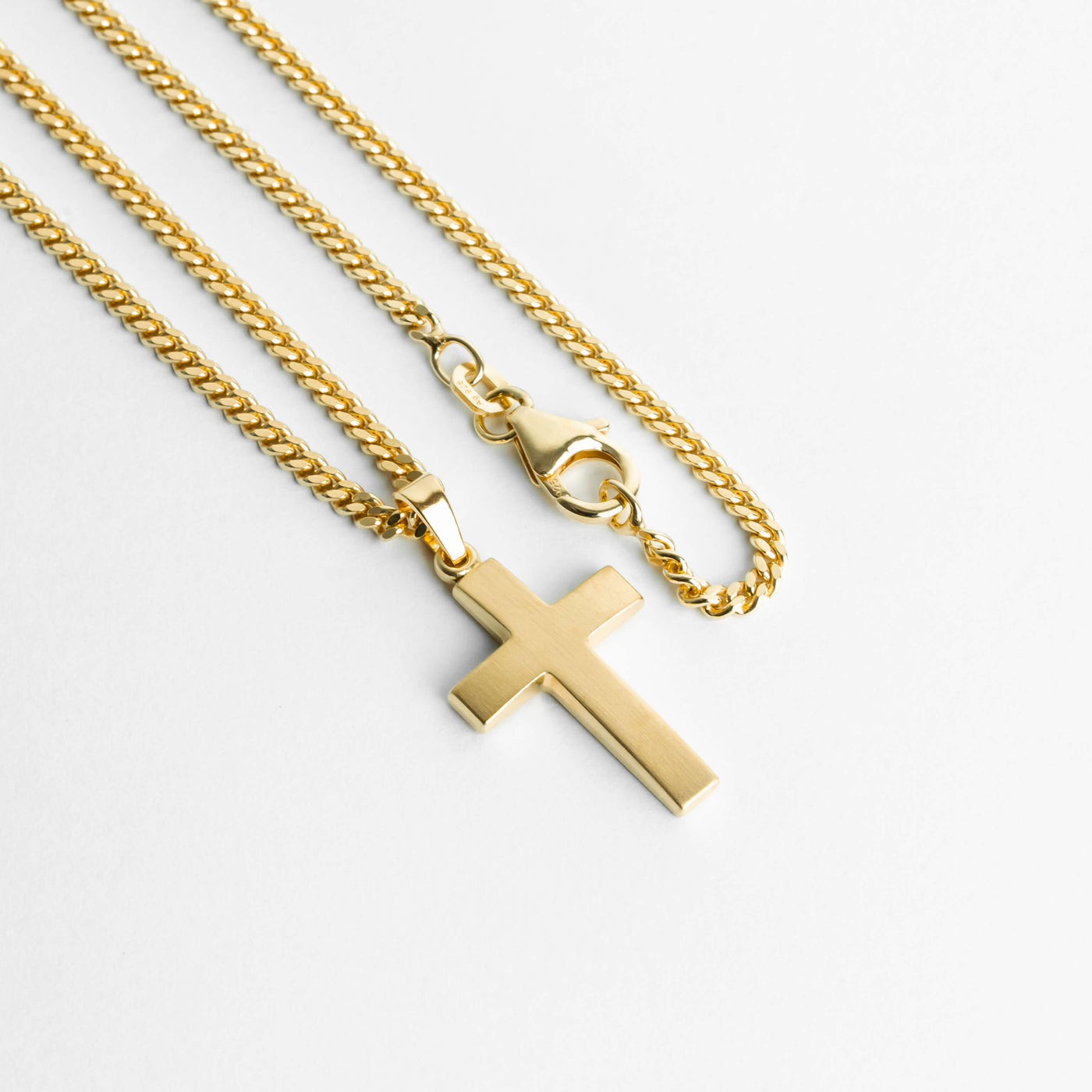 CROSS NECKLACE MATTED 925 SILVER 18 CARAT GOLD PLATED