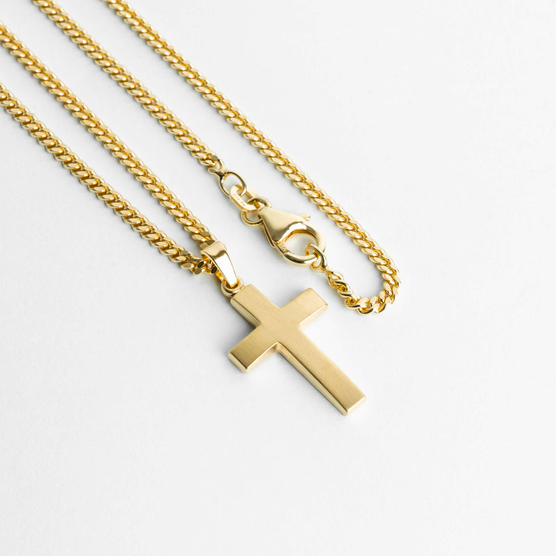 CROSS NECKLACE MATTED 925 SILVER 18 CARAT GOLD PLATED