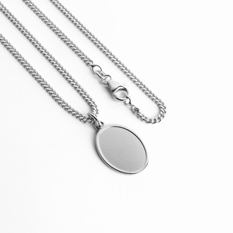 ENGRAVING PLATE OVAL NECKLACE 925 SILVER RHODIUM PLATED