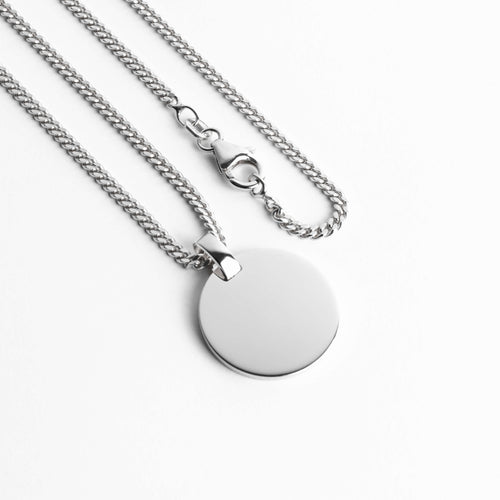 ENGRAVING PLATE ROUND NECKLACE 925 SILVER RHODIUM PLATED