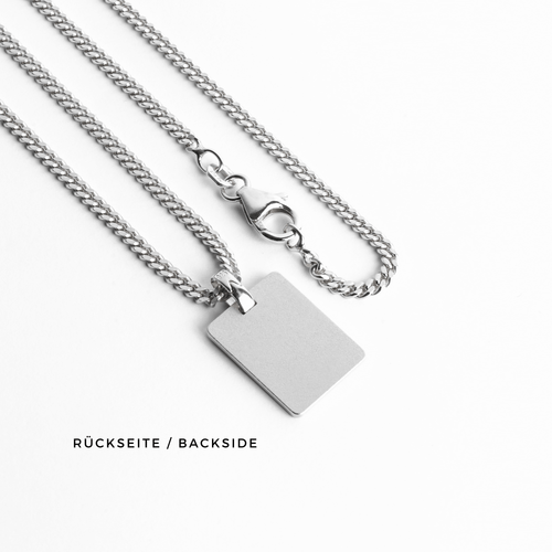 ENGRAVING PLATE RECTANGLE NECKLACE 925 SILVER RHODIUM PLATED