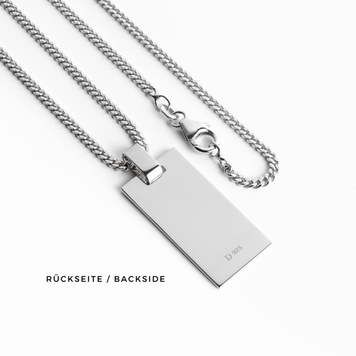 ENGRAVING PLATE RECTANGLE NECKLACE 925 SILVER RHODIUM PLATED