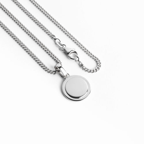 ENGRAVING PLATE COIN NECKLACE 925 SILVER RHODIUM PLATED