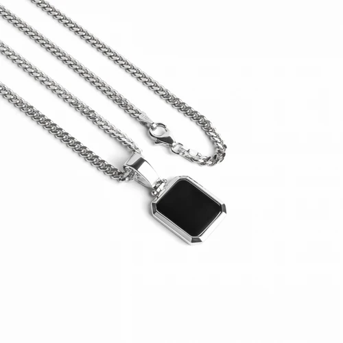 ONYX OCTAGON NECKLACE 925 SILVER RHODIUM PLATED