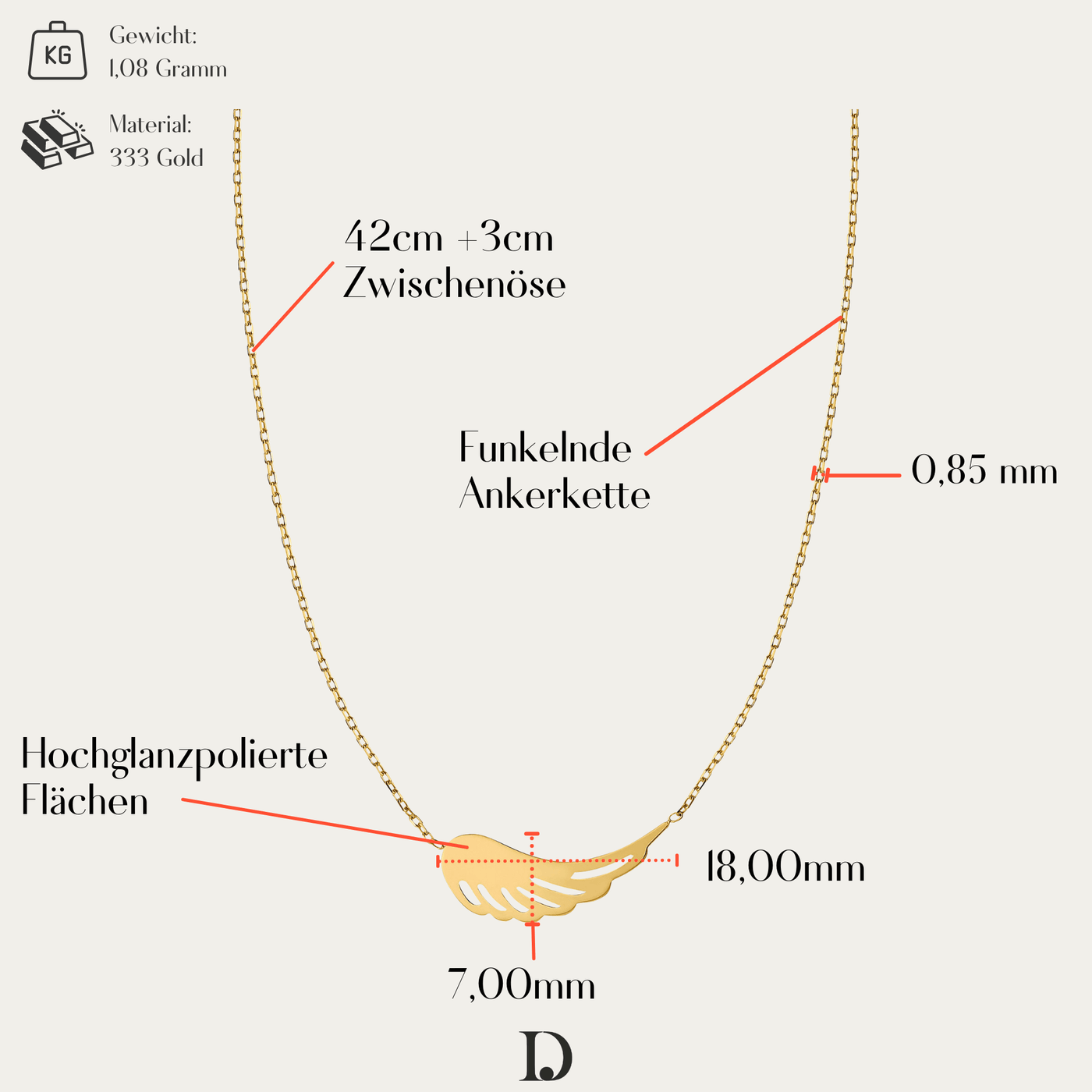 WING NECKLACE 333 GOLD - IDENTIM®