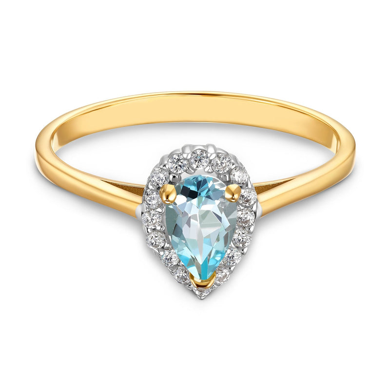 LADIES RING ENGAGEMENT RING EMERALD HALO TOPAZ 333 GOLD