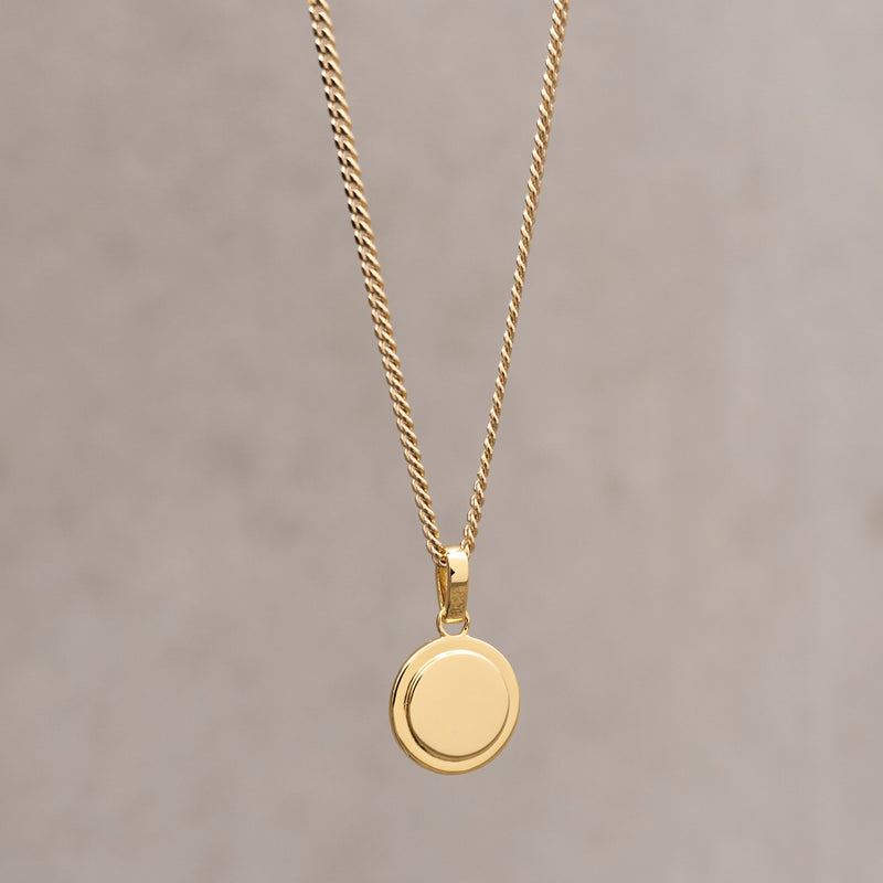 ENGRAVING PLATE COIN NECKLACE 925 SILVER 18 KARAT GOLD PLATED