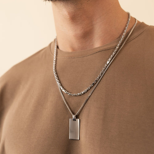 ENGRAVING PLATE RECTANGLE NECKLACE 925 SILVER RHODIUM PLATED - IDENTIM®