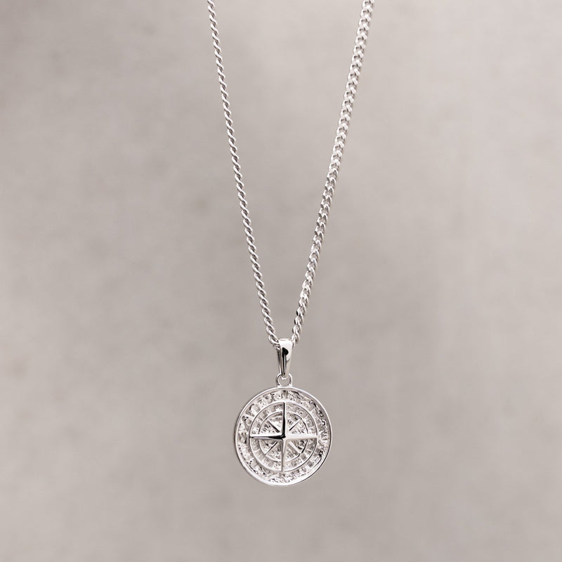 COMPASS NECKLACE 925 SILVER RHODIUM PLATED