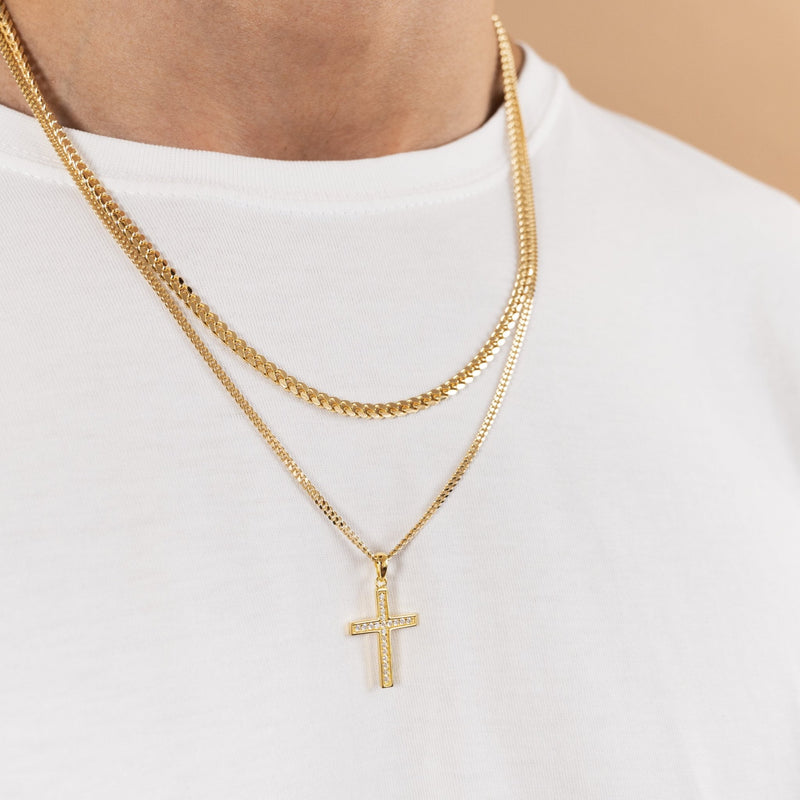 CROSS NECKLACE ICED OUT 925 SILVER 18 KARAT GOLD PLATED