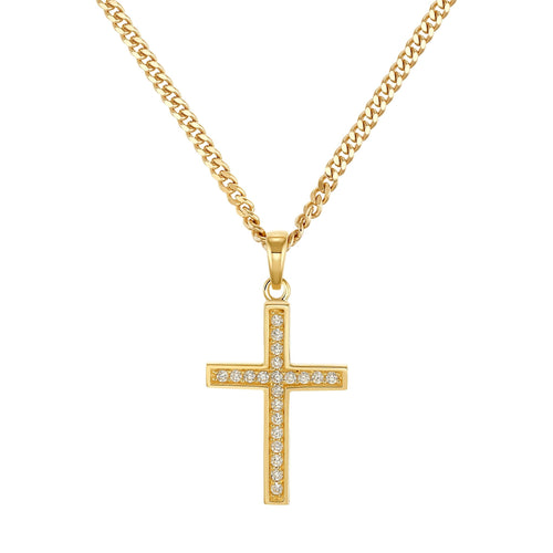 CROSS NECKLACE ICED OUT 925 SILVER 18 KARAT GOLD PLATED - IDENTIM®