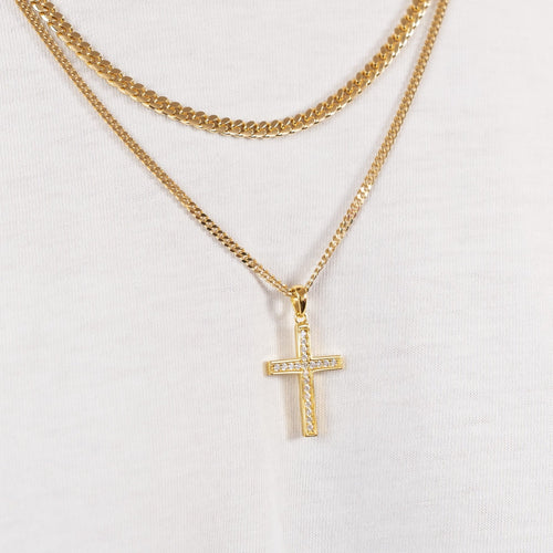 CROSS NECKLACE ICED OUT 925 SILVER 18 KARAT GOLD PLATED - IDENTIM®