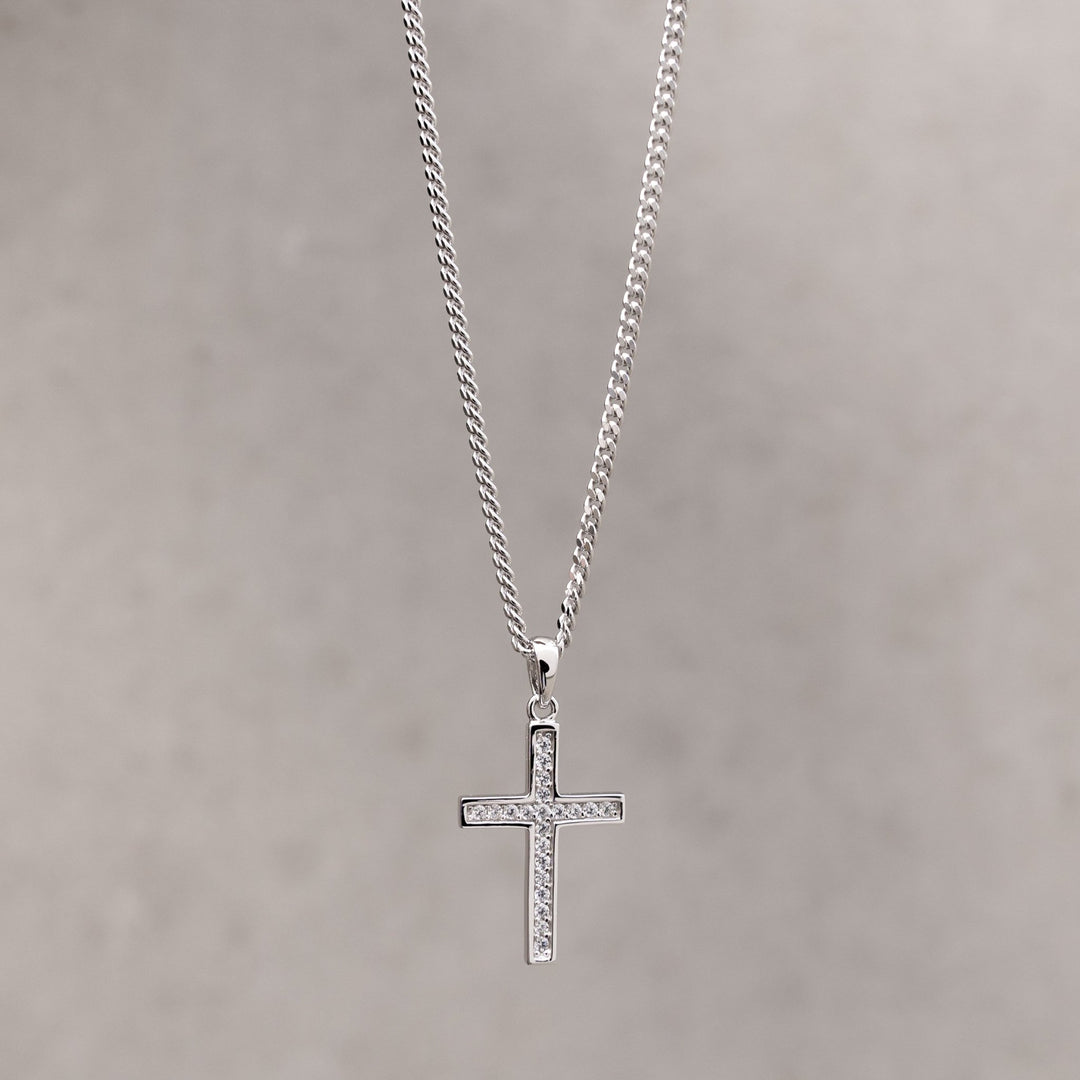 IDENTIM® Men's necklace cross chain silver chain cross ice out