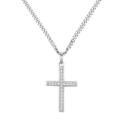 CROSS NECKLACE ICED OUT 925 SILVER RHODIUM PLATED - IDENTIM®