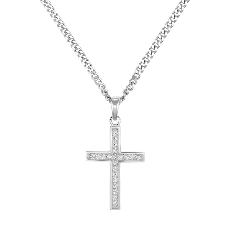 CROSS NECKLACE ICED OUT 925 SILVER RHODIUM PLATED
