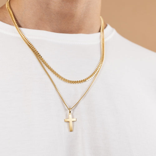CROSS NECKLACE FROSTED 925 SILVER 18 KARAT GOLD PLATED - IDENTIM®