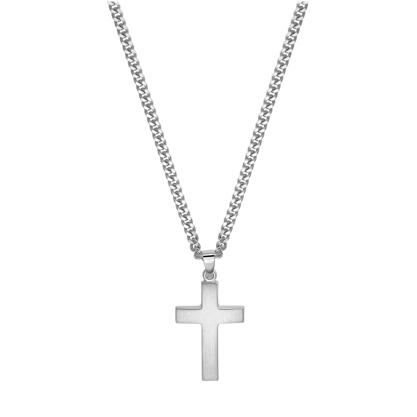 CROSS NECKLACE FROSTED 925 SILVER RHODIUM PLATED - IDENTIM®