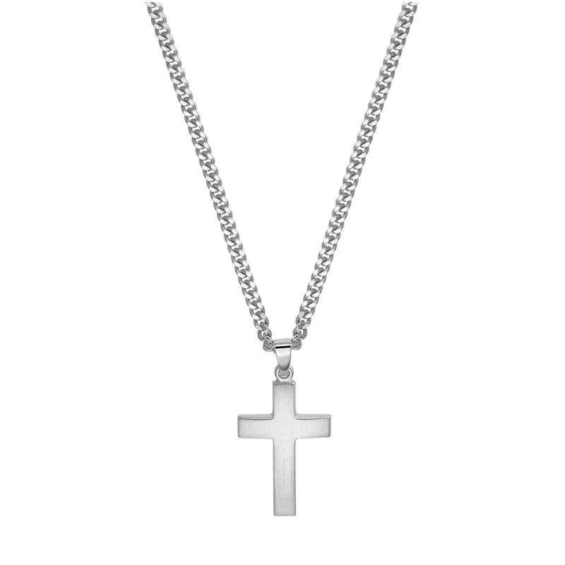 CROSS NECKLACE FROSTED 925 SILVER RHODIUM PLATED