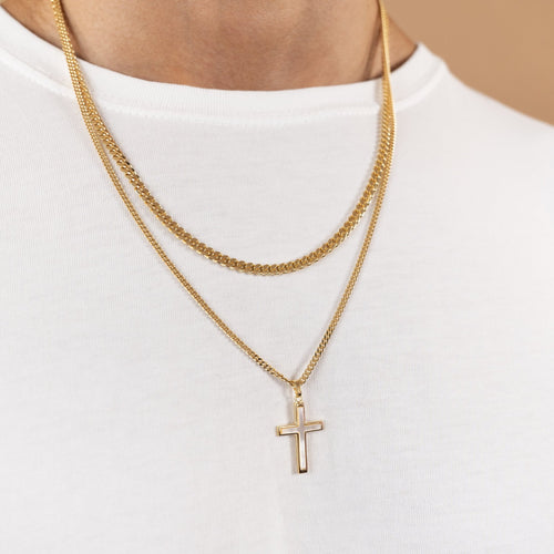 CROSS NECKLACE MOTHER OF PEARL 925 SILVER 18 KARAT GOLD PLATED - IDENTIM®
