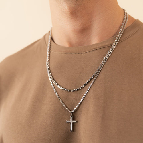 CROSS NECKLACE MOTHER OF PEARL 925 SILVER RHODIUM PLATED - IDENTIM®