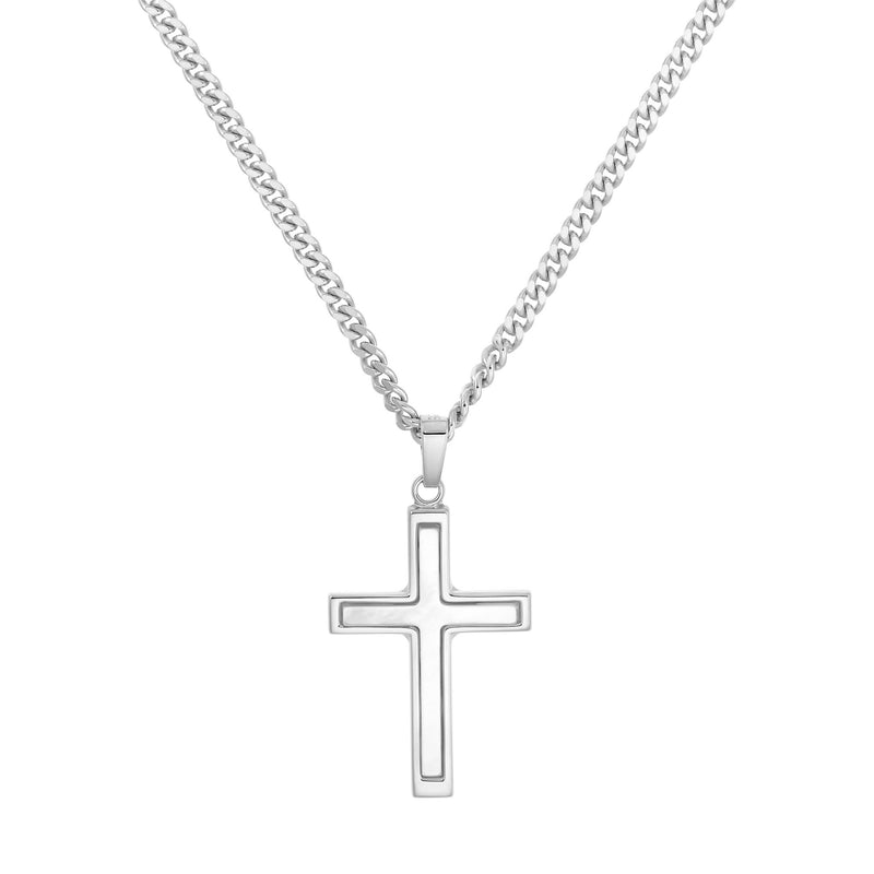 CROSS NECKLACE MOTHER OF PEARL 925 SILVER RHODIUM PLATED