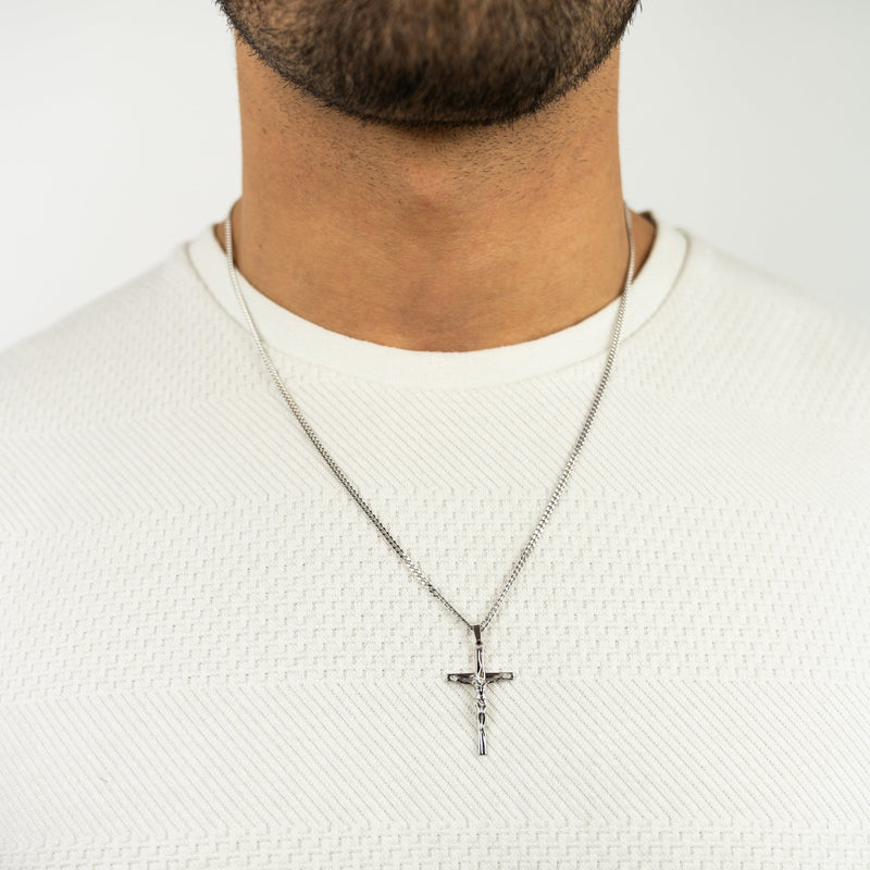 CROSS BODY NECKLACE 925 SILVER RHODIUM PLATED