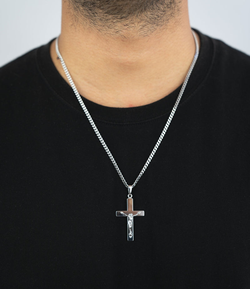 CROSS CRUCIFIX NECKLACE 925 SILVER RHODIUM PLATED
