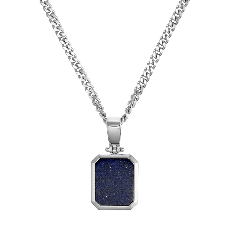 LAPIS OCTAGON NECKLACE 925 SILVER RHODIUM PLATED