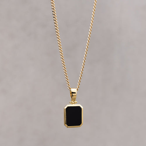 ONYX OCTAGON NECKLACE 925 SILVER 18K GOLD PLATED - IDENTIM®