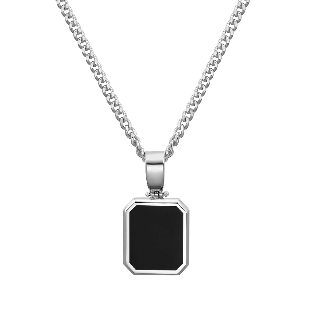 7mm Genuine Black Onyx Solitaire Pendant - 925 Sterling Silver With White Gold Plating
