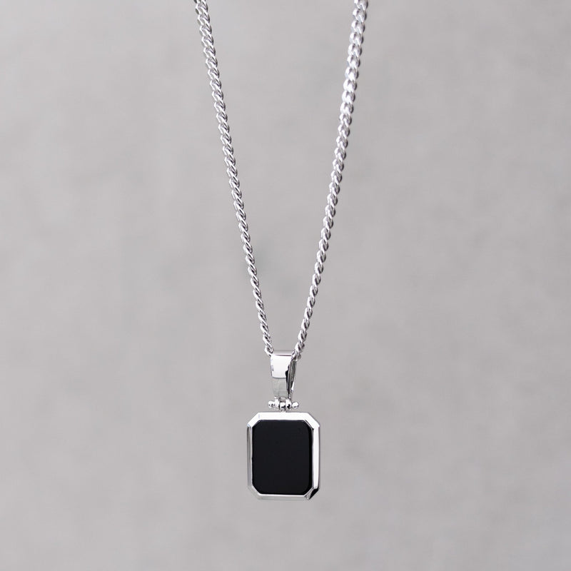 ONYX OCTAGON NECKLACE 925 SILVER RHODIUM PLATED
