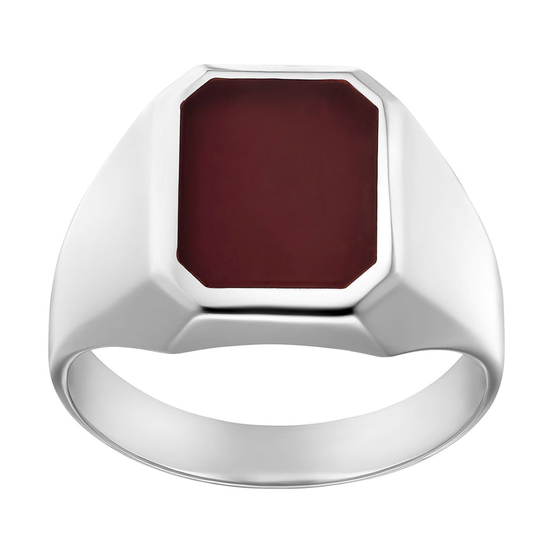 SIGNET RING AGATE OCTAGON 925 SILVER RHODIUM PLATED