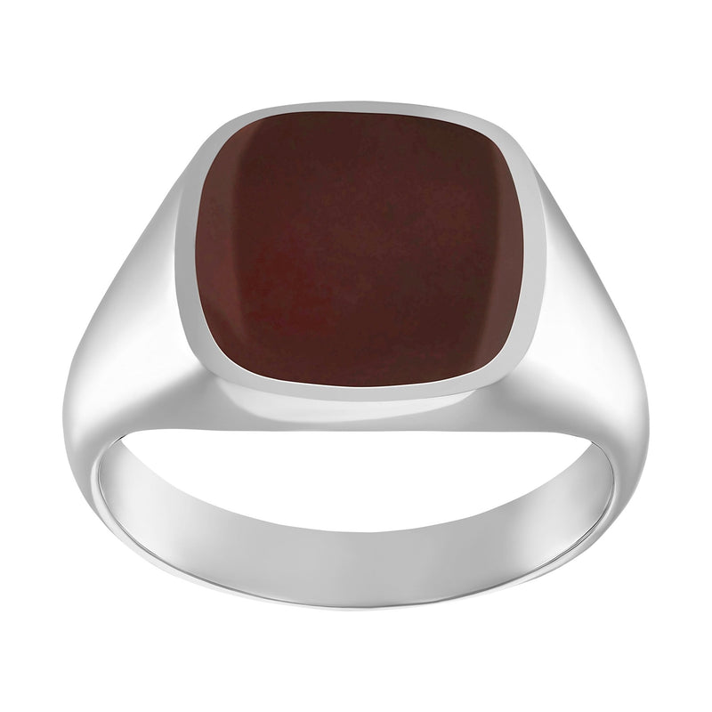SIGNET RING AGATE SQUARE 925 SILVER RHODIUM PLATED