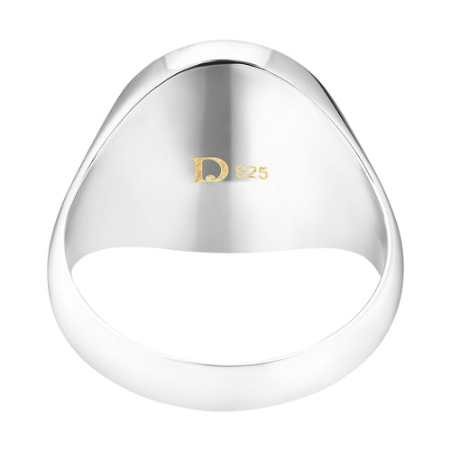 SIGNET RING HOWLITE MARBLE OVAL 925 SILVER RHODIUM PLATED - IDENTIM®