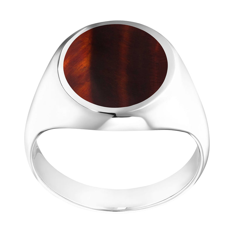 SIGNET RING RED TIGEREYE OVAL 925 SILVER RHODIUM PLATED