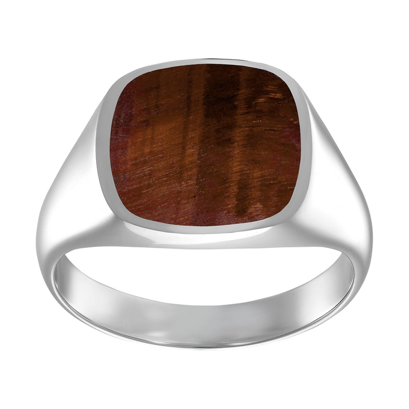SIGNET RING RED TIGEREYE SQUARE 925 SILVER RHODIUM PLATED